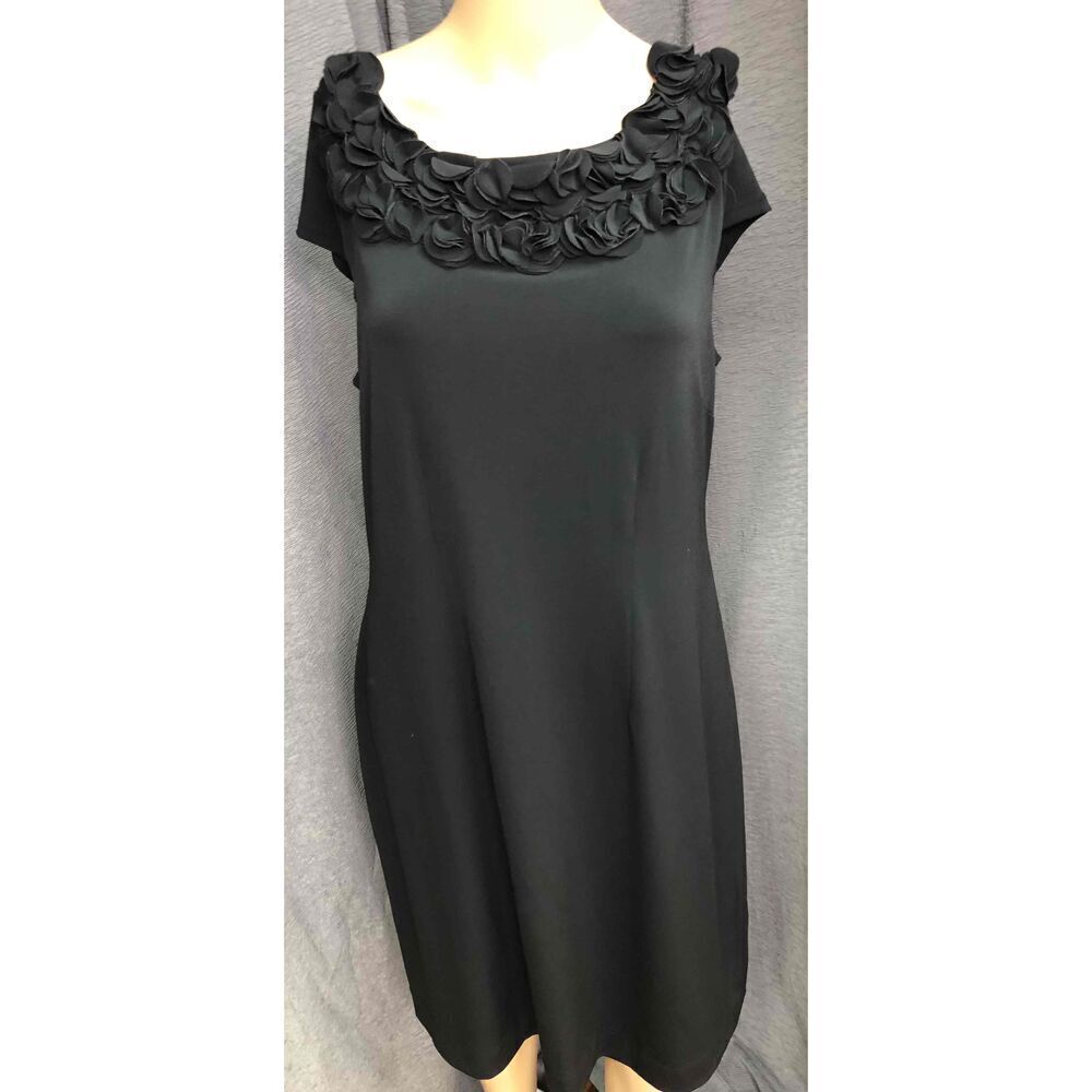 Madison Black Shift Dress Ruffle Detail Knee-Length Womens Medium